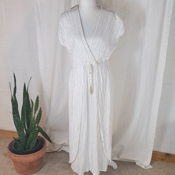 blue island Dresses & Skirts - Blue Island maxi swim coverup dress beaded tassel waist tie pullover szL-XL